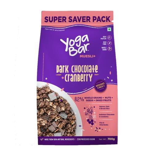 Yogabar Wholegrain Breakfast Muesli – Dark Chocolate + Cranberry 400g